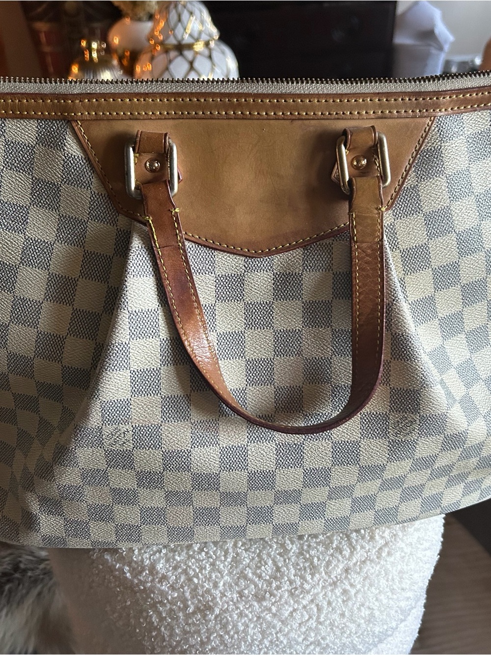 Classic Checkered Tote Bag in Beige and Brown